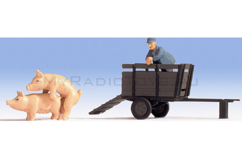 Тележка для перевозки свиней и фигурки животных 2 шт и фигурка человека